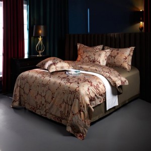 Red Digital Printing Duvet Quilt Cover Gold Bed Sheet Pillowcases 140S Long Staple Cotton Bedding Set