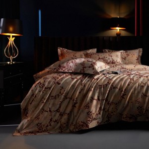 Red Digital Printing Duvet Quilt Cover Gold Bed Sheet Pillowcases 140S Long Staple Cotton Bedding Set