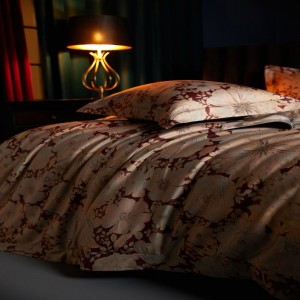 Red Digital Printing Duvet Quilt Cover Gold Bed Sheet Pillowcases 140S Long Staple Cotton Bedding Set