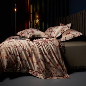 Red Digital Printing Duvet Quilt Cover Gold Bed Sheet Pillowcases 140S Long Staple Cotton Bedding Set