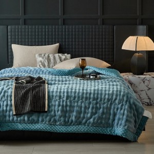 Customized Solid Color Blue Blanket Super Soft Couverture Cozy Flannel Fleece Blanket