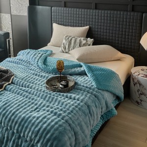 Customized Solid Color Blue Blanket Super Soft Couverture Cozy Flannel Fleece Blanket