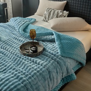 Customized Solid Color Blue Blanket Super Soft Couverture Cozy Flannel Fleece Blanket