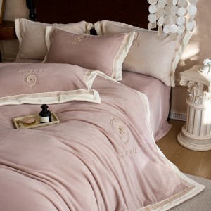 winter warm milk velvet home textiles pink embroidery 4pcs bedding set supplier