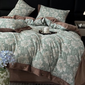 premium quality green printing home textiles green milk velvet bedding set wholesaler