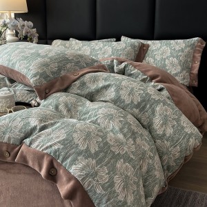 premium quality green printing home textiles green milk velvet bedding set wholesaler
