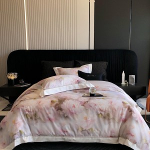 High-quality purple satin cotton colored bed sheets exquisite 100S Australia cotton printing quilt cover home textile bedding set manufacture