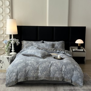 All season blue printing comforter duvet cover printed washed cotton bedding set