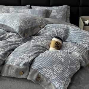 All season blue printing comforter duvet cover printed washed cotton bedding set