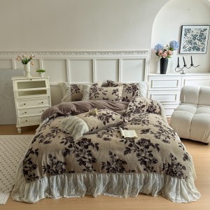 High quality brown plant printing home textiles Fur fleece Home Textiles Supplier