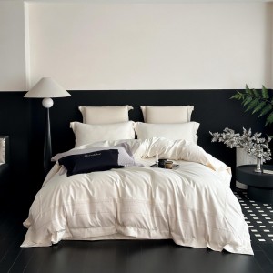 Simple style satin cotton bed linen exquisite king size house jacquard patchwork comforter cover bedroom bedding set wholesaler