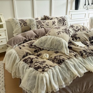 High quality brown plant printing home textiles Fur fleece Home Textiles Supplier