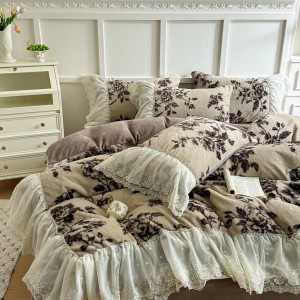 High quality brown plant printing home textiles Fur fleece Home Textiles Supplier