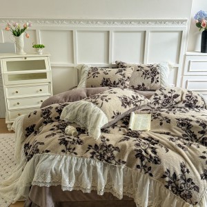 High quality brown plant printing home textiles Fur fleece Home Textiles Supplier