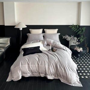 Simple style satin cotton bed linen exquisite king size house jacquard patchwork comforter cover bedroom bedding set wholesaler