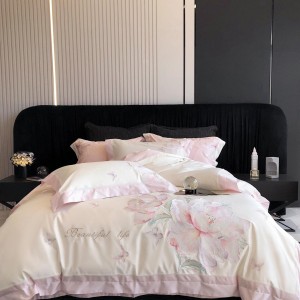 Pastoral style embroidery home textile 100s cotton bed linen pink duvet quilt comforter cover bedding set wholesaler