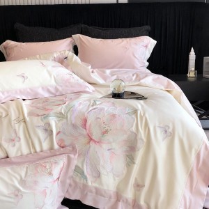 Pastoral style embroidery home textile 100s cotton bed linen pink duvet quilt comforter cover bedding set wholesaler