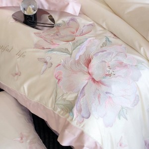 Pastoral style embroidery home textile 100s cotton bed linen pink duvet quilt comforter cover bedding set wholesaler