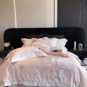 Pastoral style embroidery home textile 100s cotton bed linen pink duvet quilt comforter cover bedding set wholesaler