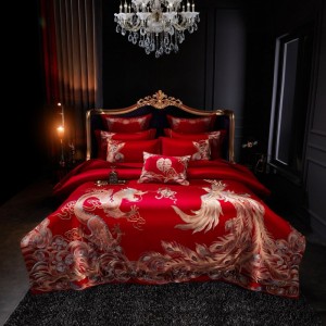High Luxury Gold Embroidery Duvet Quilt Comforter Cover Red Wedding 4/6/10PCS Satin Bedspread Bedding Set