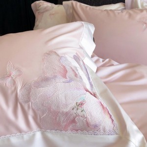 Pastoral style embroidery home textile 100s cotton bed linen pink duvet quilt comforter cover bedding set wholesaler