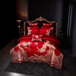 High Luxury Gold Embroidery Duvet Quilt Comforter Cover Red Wedding 4/6/10PCS Satin Bedspread Bedding Set