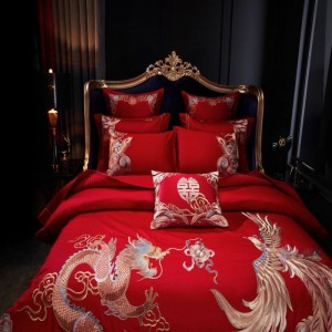 High Luxury Gold Embroidery Duvet Quilt Comforter Cover Red Wedding 4/6/10PCS Satin Bedspread Bedding Set