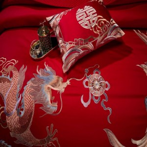High Luxury Gold Embroidery Duvet Quilt Comforter Cover Red Wedding 4/6/10PCS Satin Bedspread Bedding Set