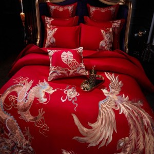 High Luxury Gold Embroidery Duvet Quilt Comforter Cover Red Wedding 4/6/10PCS Satin Bedspread Bedding Set