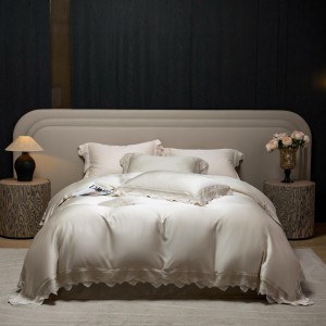 Hot selling lyocell 4-pieces home hotel textile beige solid color duvet comforter cover beige bed linen bedding set