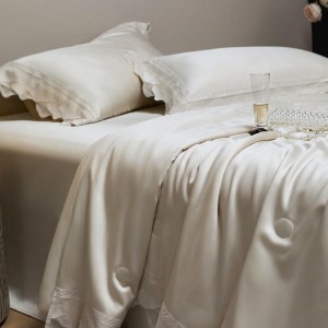 Hot selling lyocell 4-pieces home hotel textile beige solid color duvet comforter cover beige bed linen bedding set