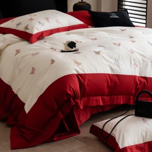 High Quality Long Staple Cotton Bed Linen Flat Sheet Red Digital Printing Comforter Cover Soft Home Textile Bedding Set
