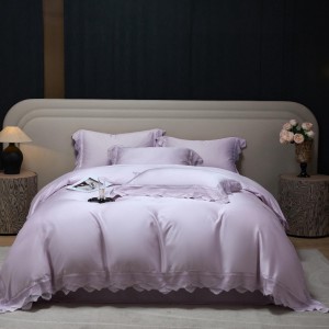 Hot selling lyocell 4-pieces home hotel textile beige solid color duvet comforter cover beige bed linen bedding set