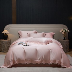 Hot selling lyocell 4-pieces home hotel textile beige solid color duvet comforter cover beige bed linen bedding set