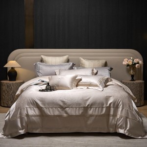 Light luxury senior satin cotton bed linen pink king size house jacquard comforter cover bedroom bedding set wholesaler