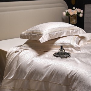 Light luxury senior satin cotton bed linen pink king size house jacquard comforter cover bedroom bedding set wholesaler