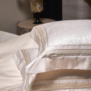 Light luxury senior satin cotton bed linen pink king size house jacquard comforter cover bedroom bedding set wholesaler