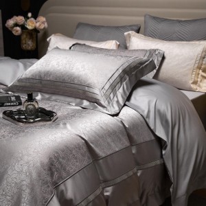 Light luxury senior satin cotton bed linen pink king size house jacquard comforter cover bedroom bedding set wholesaler