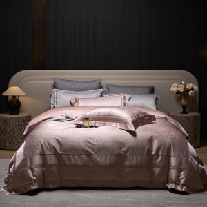 Light luxury senior satin cotton bed linen pink king size house jacquard comforter cover bedroom bedding set wholesaler