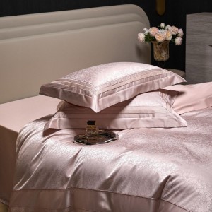Light luxury senior satin cotton bed linen pink king size house jacquard comforter cover bedroom bedding set wholesaler
