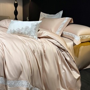 Elegant design full size solid color adult pillowcases luxury 100% cotton sateen pink comforter cover bedding set supplier