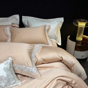 Elegant design full size solid color adult pillowcases luxury 100% cotton sateen pink comforter cover bedding set supplier