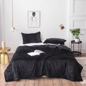 High-quality blue solid color milk fleece coverlets queen size blanket wholesaler