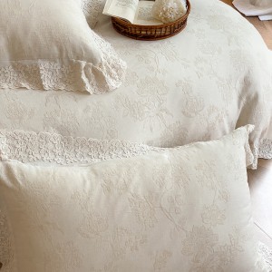 High-quality linen cotton colored bed sheets exquisite single size lace quilt cover home textile bedding set manufacture