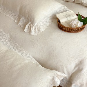 High-quality linen cotton colored bed sheets exquisite single size lace quilt cover home textile bedding set manufacture