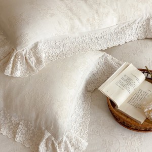 High-quality linen cotton colored bed sheets exquisite single size lace quilt cover home textile bedding set manufacture