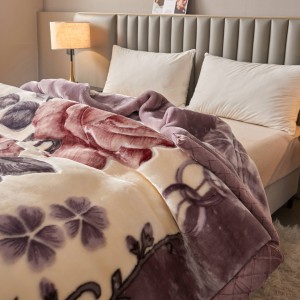 High-quality purple printing Raschel fleece warm bed sheet winter blanket wholesaler