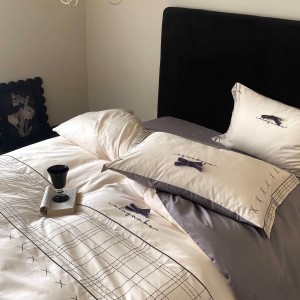 High-quality satin cotton white bed sheets exquisite single size embroidery quilt cover home textile bedding set manufacture