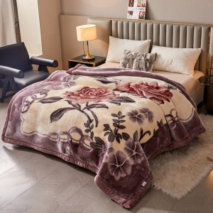 High-quality purple printing Raschel fleece warm bed sheet winter blanket wholesaler