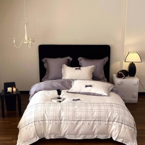 High-quality satin cotton white bed sheets exquisite single size embroidery quilt cover home textile bedding set manufacture